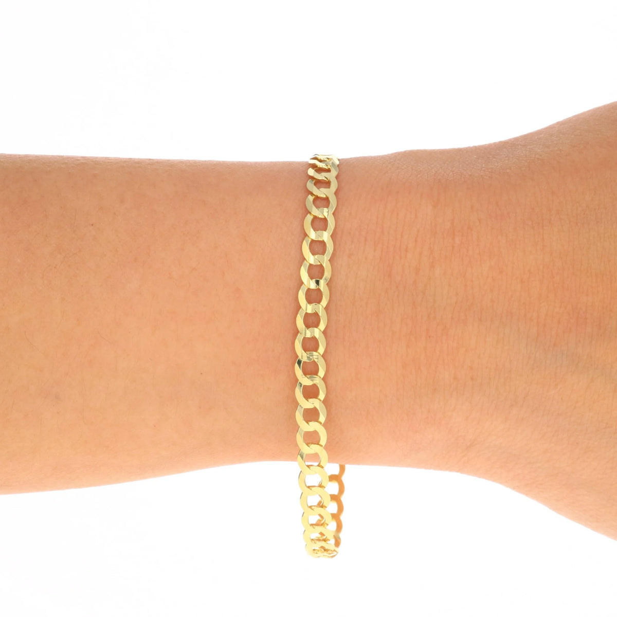 14k Yellow Gold 5mm Solid Cuban Curb Link Chain Bracelet D423