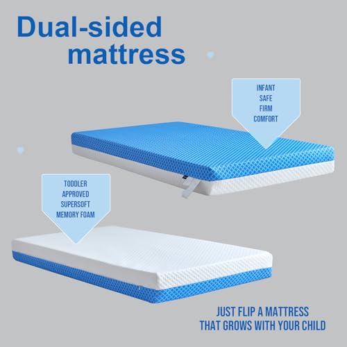 Baby Crib Mattress with Removable Outer Cover, White & Blue D829