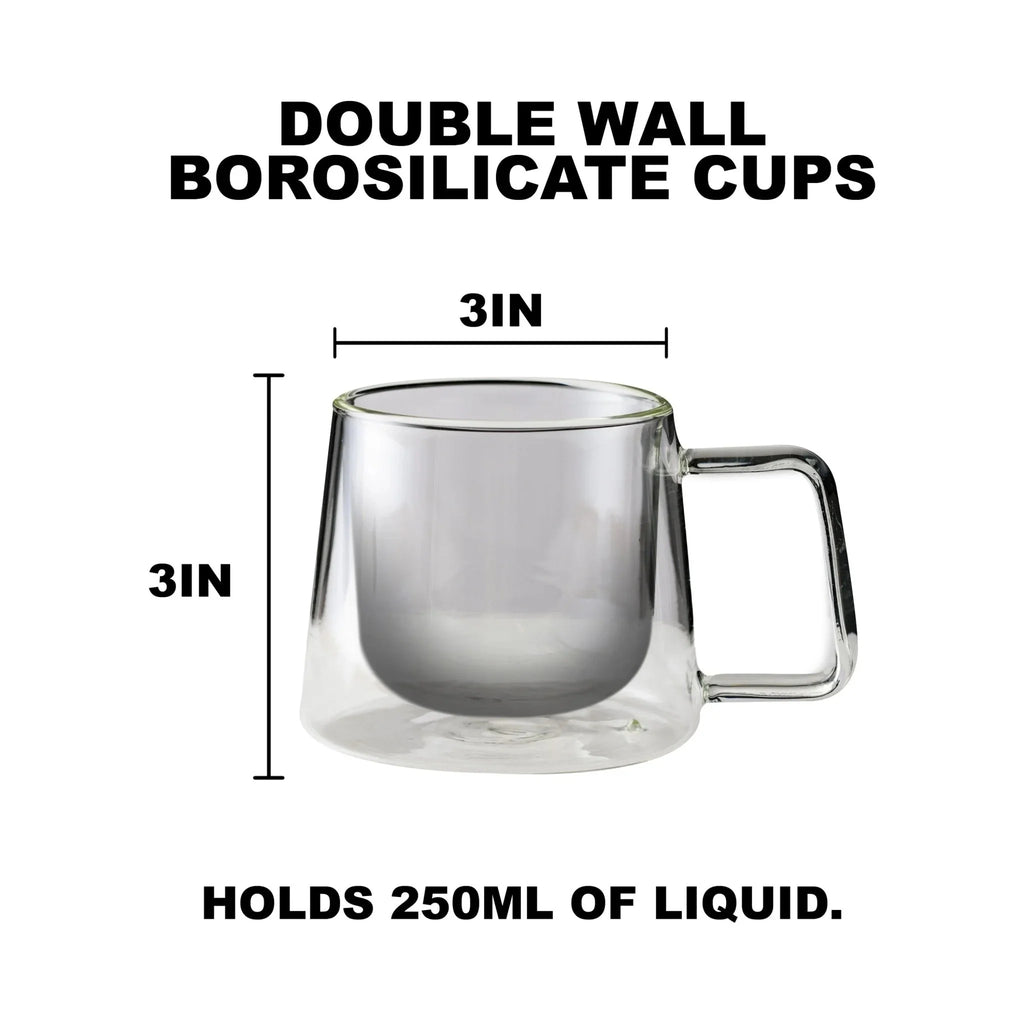 Double-Walled Borosilicate Glass Coffee Mug with Handle Pack of 4 8.5oz W67530