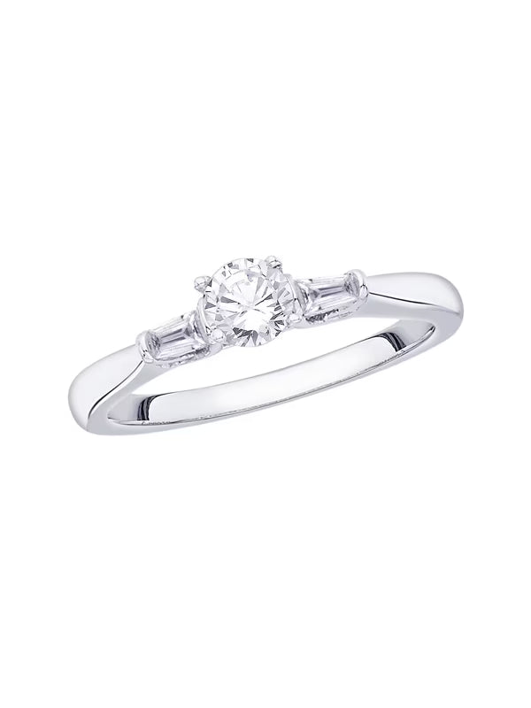 Round and Baguette Cut Diamond Promise Ring in 10K White Gold (1/2 cttw, I-J, I1-I2) (Size-9.5) U69549