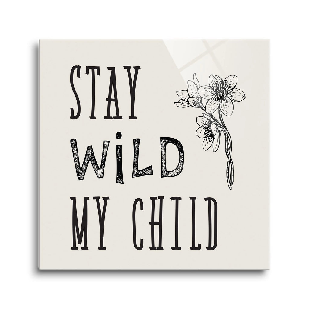 White Floral Sketch 12 x 12 Glass Wall Hanging Sign T721687