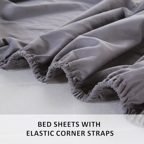 Queen Size 4 Piece Cooling Sheet Set with Deep Pocket Fitted Sheet, Dark Gray U67104