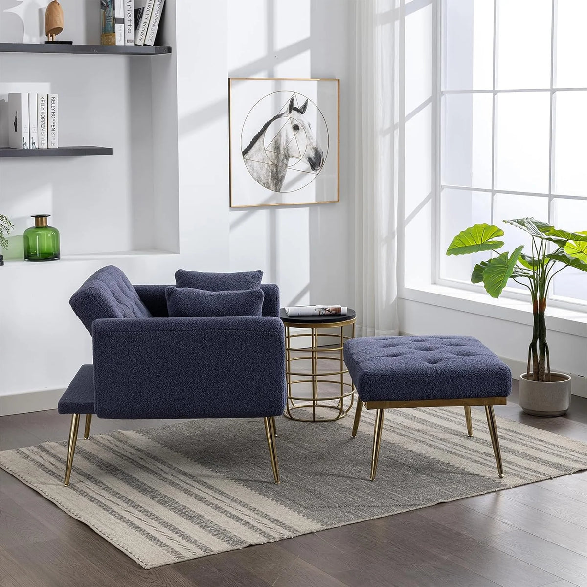 Blue Tufted Chaise Lounge Chair with Ottoman G366030
