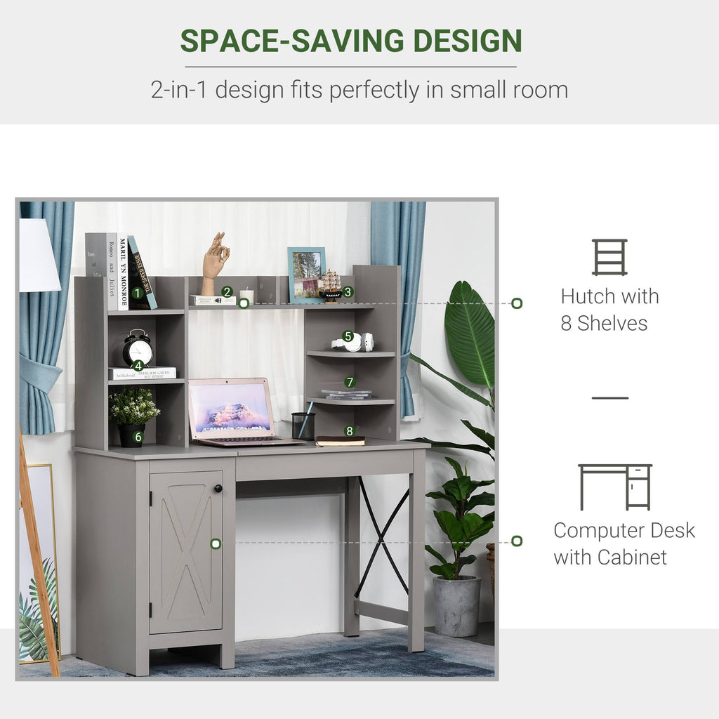 Grey Computer Desk with Hutch and Storage Cabinet W6447