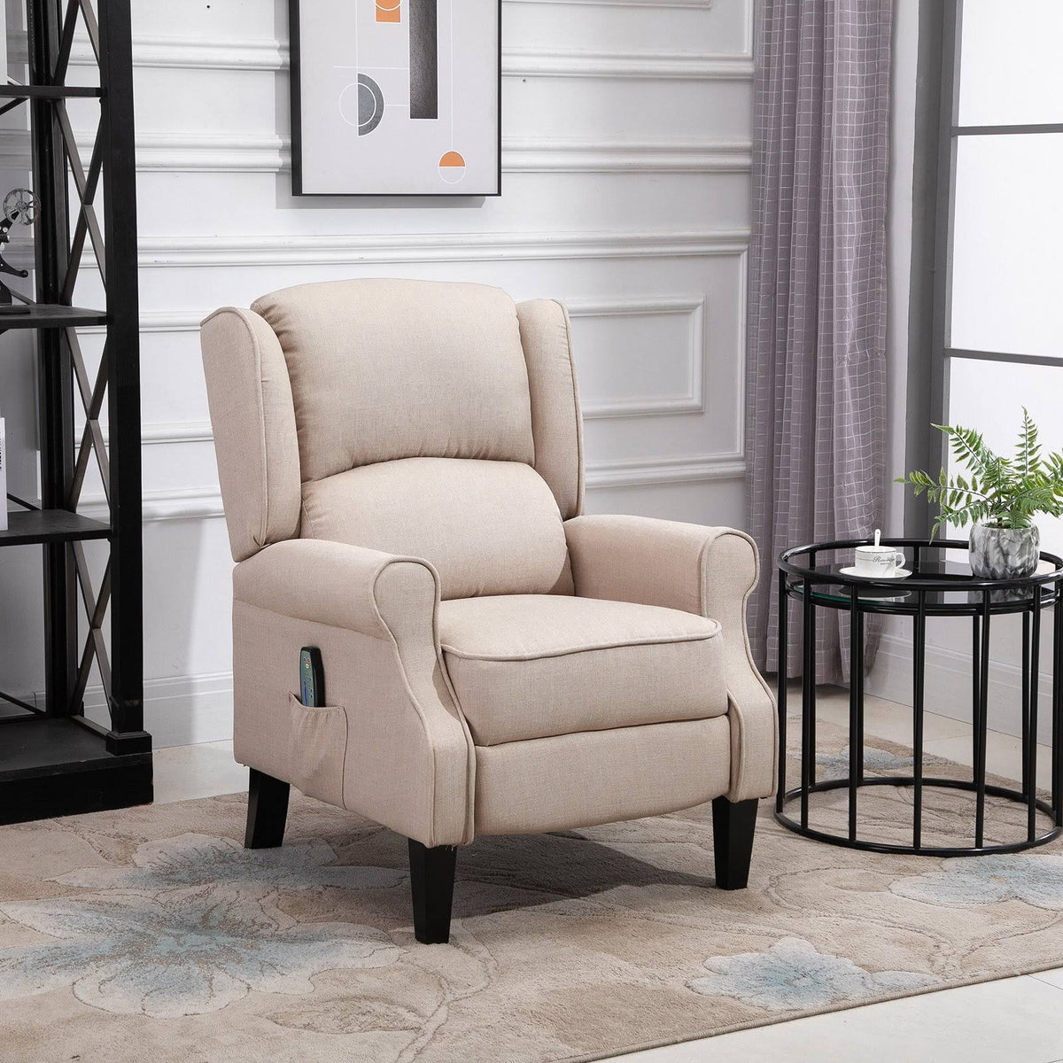 Beige Linen Fabric Heated Massage Recliner Chair with Remote I207
