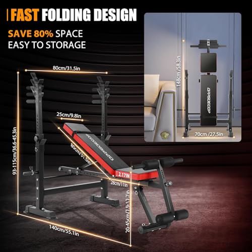 6 in 1 600lbs Foldable Weight Bench Set with Squat Rack K2617