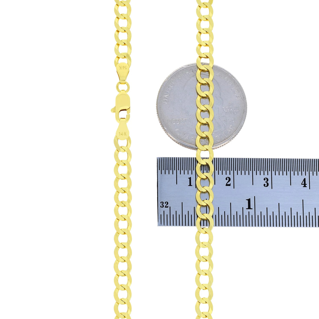 14k Yellow Gold 5mm Solid Cuban Curb Link Chain Bracelet D423