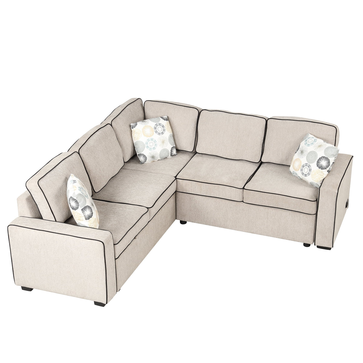 5 Seat Pull Out L-Shaped Sofa Bed with 2 USB Ports B2535