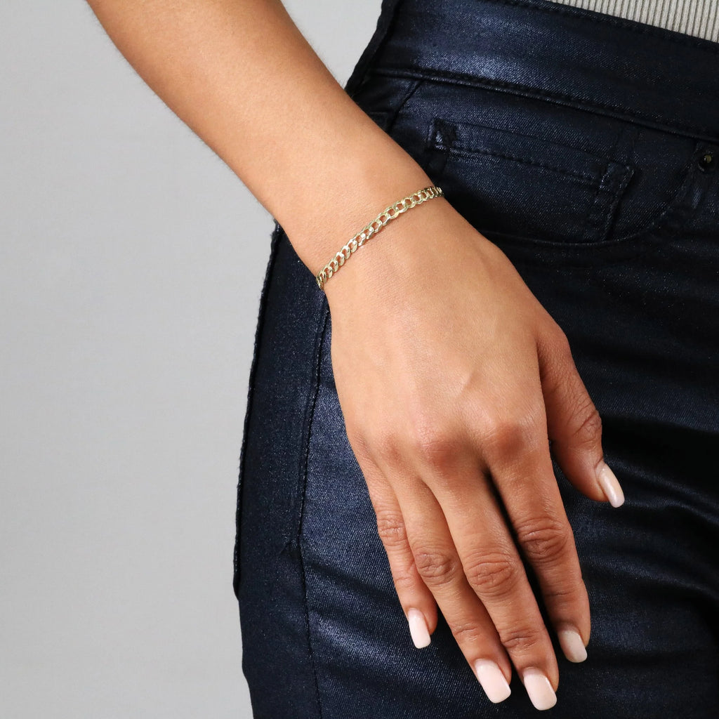 14k Yellow Gold 5mm Solid Cuban Curb Link Chain Bracelet D423