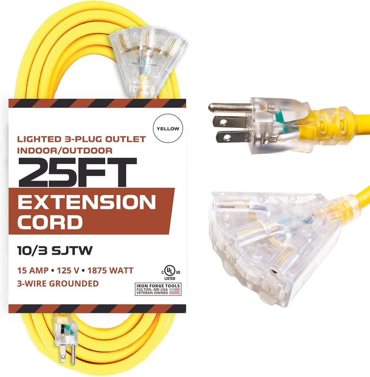 Yellow 3 Outlet Heavy Duty Extension Cord D871