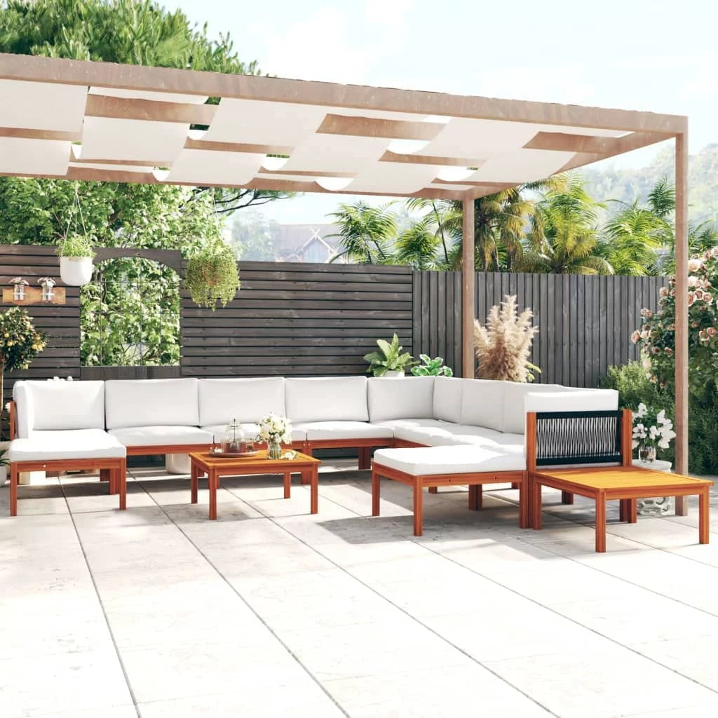 12 Piece Cream Solid Acacia Wood Patio Lounge Set Z245