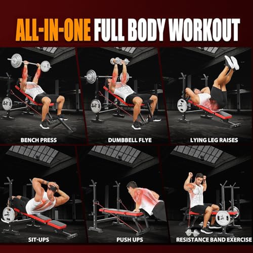 6 in 1 600lbs Foldable Weight Bench Set with Squat Rack K2617