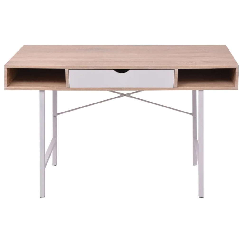 Oak and White Desk with 1 Drawer J29296