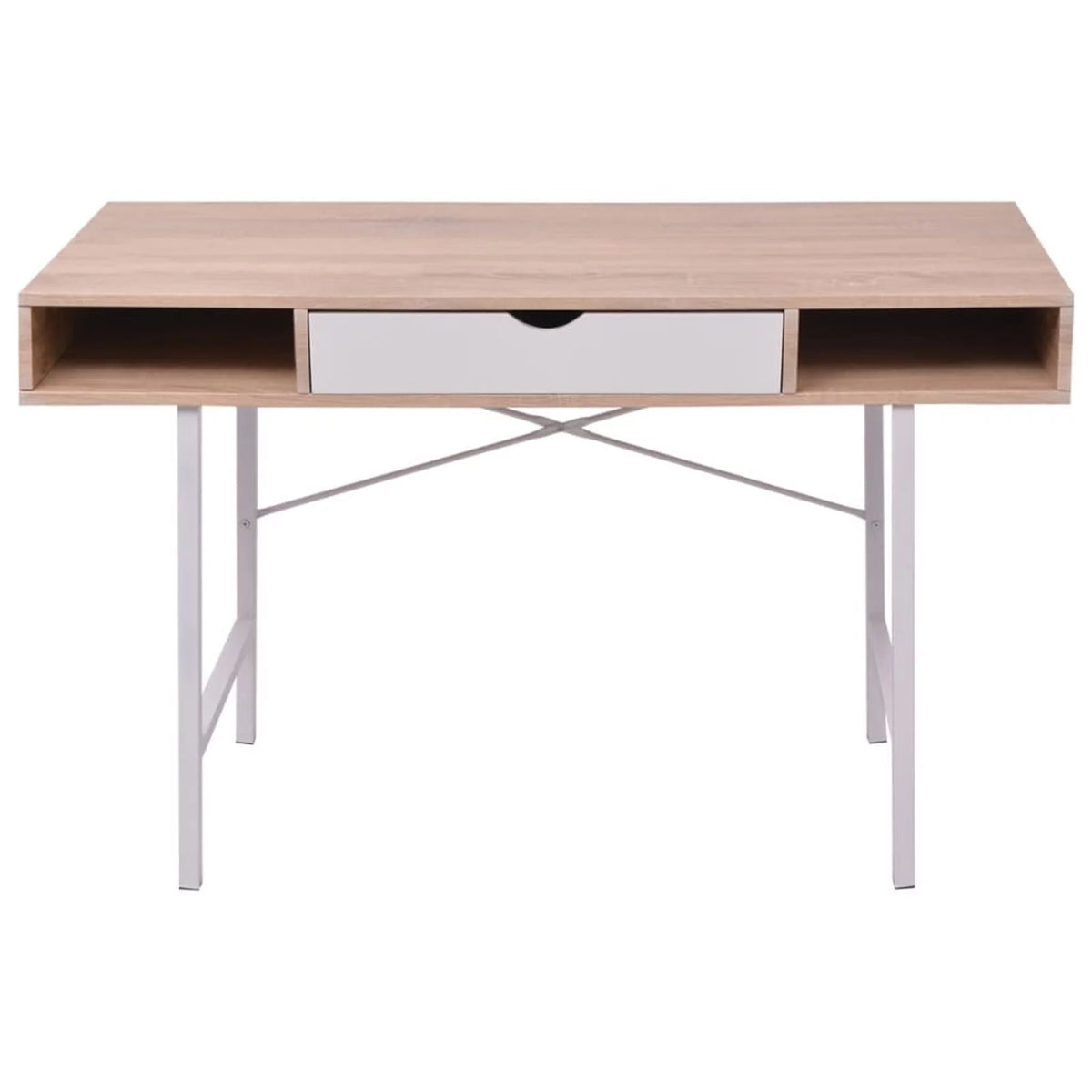 Oak and White Desk with 1 Drawer J29296