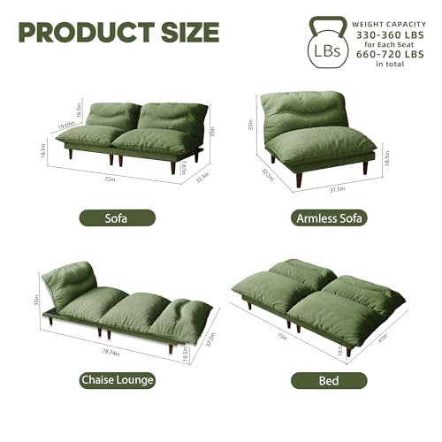 Green Corduroy 4 in 1 Convertible Futon Sofa Bed H289