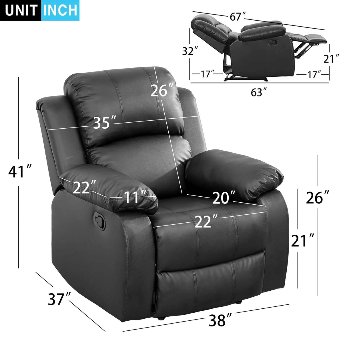 38" Leather Recliner Chair O921670