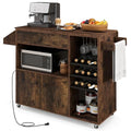 Rustic Brown Kitchen Island Cart with Drop-Leaf & Power Outlet B317