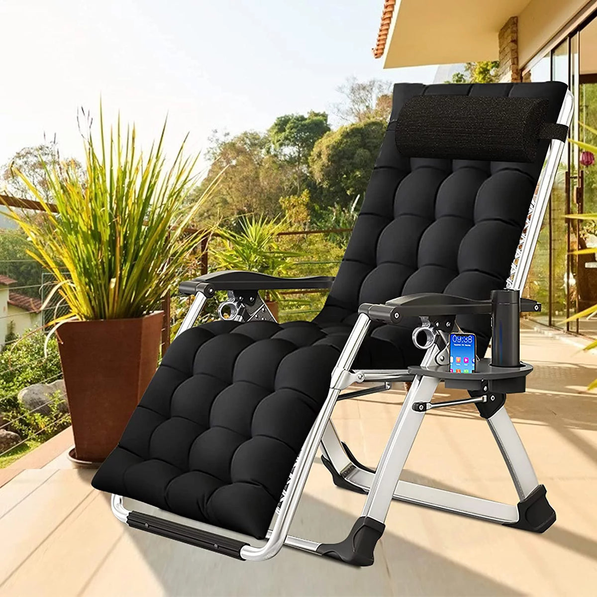 Folding Reclining Chair with Removable Cushion & Tray T778388