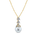 14k Yellow Gold Dangling Pearl Necklace with Diamond Accents Z108866