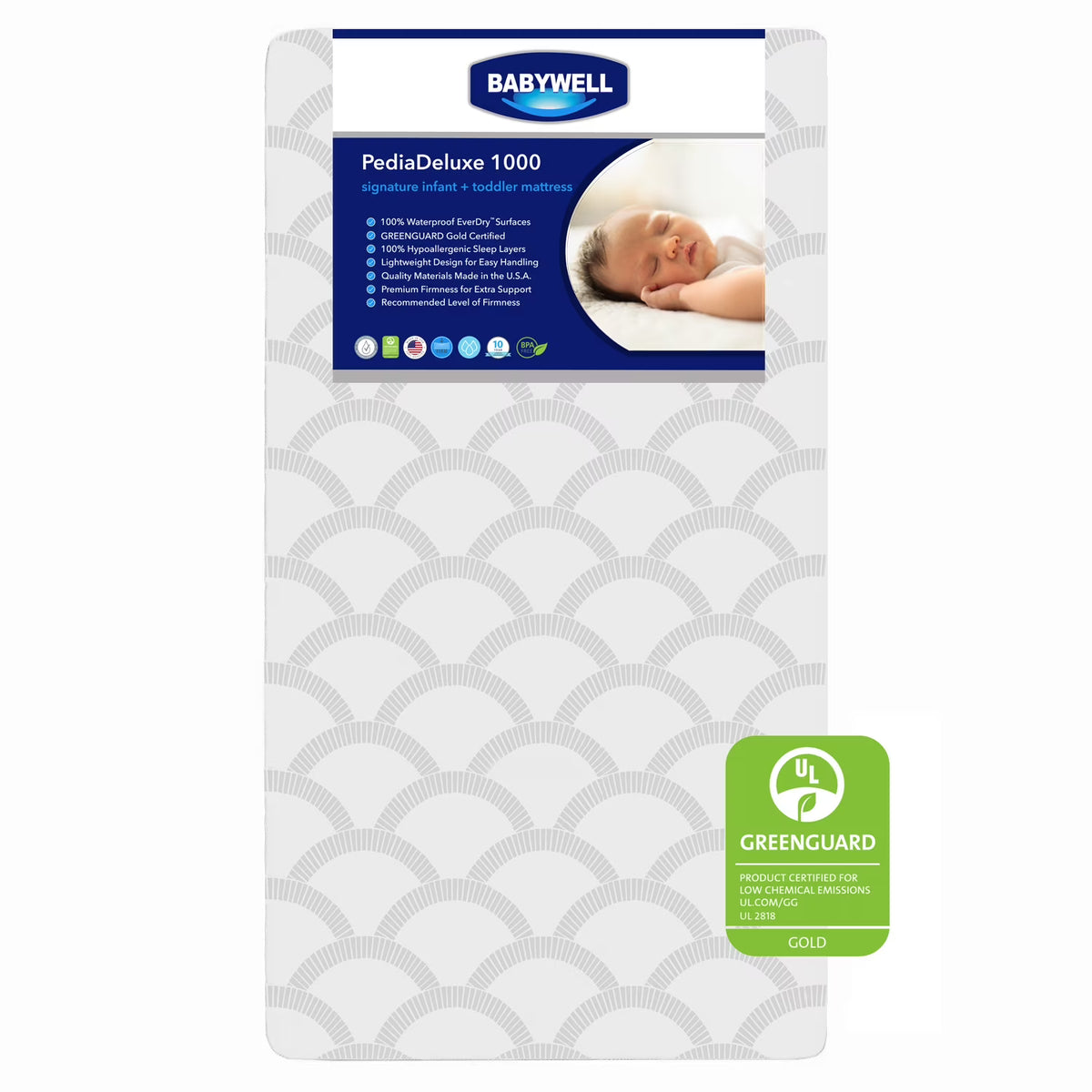 White/Grey Waterproof Extra Firm Baby Crib and Toddler Mattress F961376