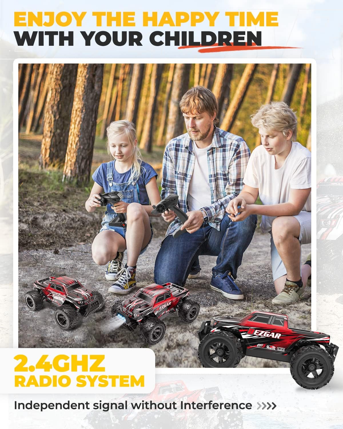 RC Cars 1:14 Scale Remote Control Car, 4WD Top Speed 25 Km/h Electric Toy Off Road RC Car Truck Crawler with Two Rechargeable Batteries T73414