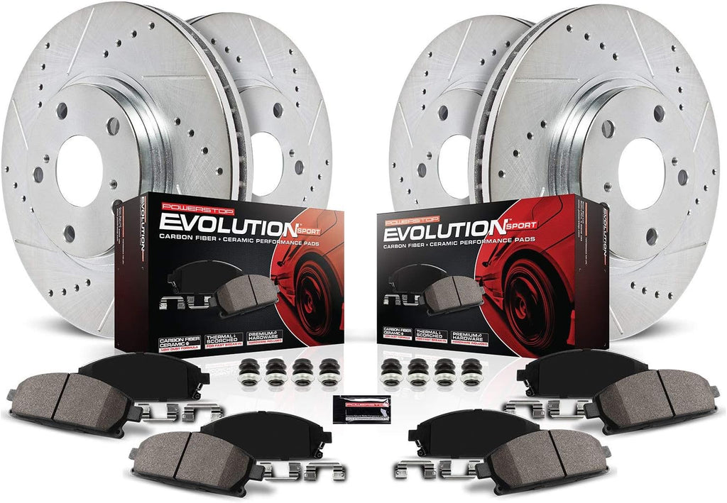 Front and Rear Carbon Fiber Brake Pads with Drilled & Slotted Brake Rotors Kit B9119