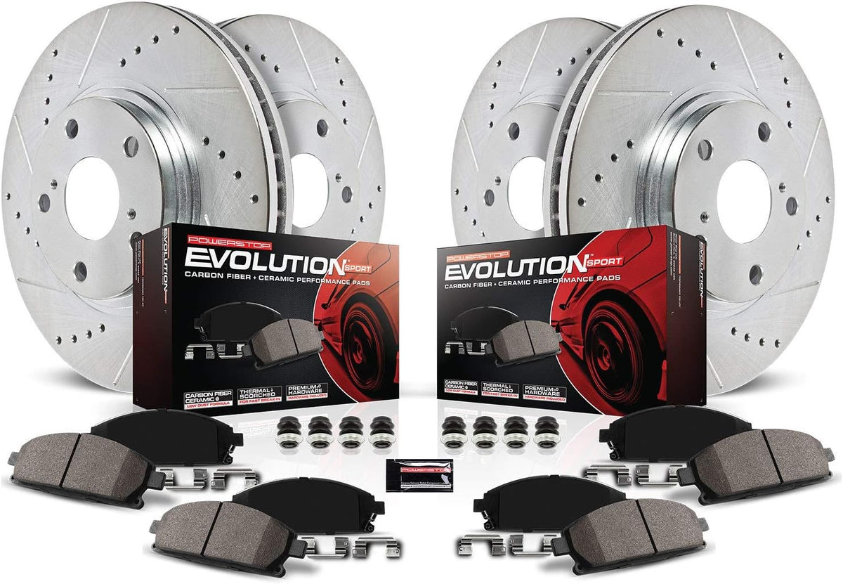 Front and Rear Carbon Fiber Brake Pads with Drilled & Slotted Brake Rotors Kit B9119