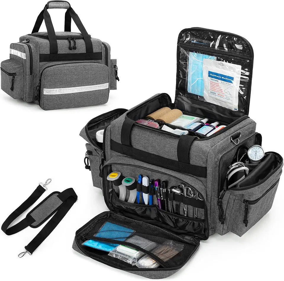 Empty Gray Medical Bag with Detachable Dividers V6161