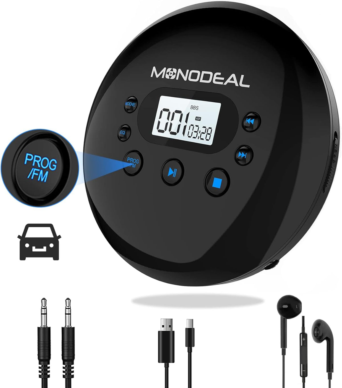 Portable CD Player with FM Transmitter, Anti-Skip Protection, Headphones, Pack of 2 D417