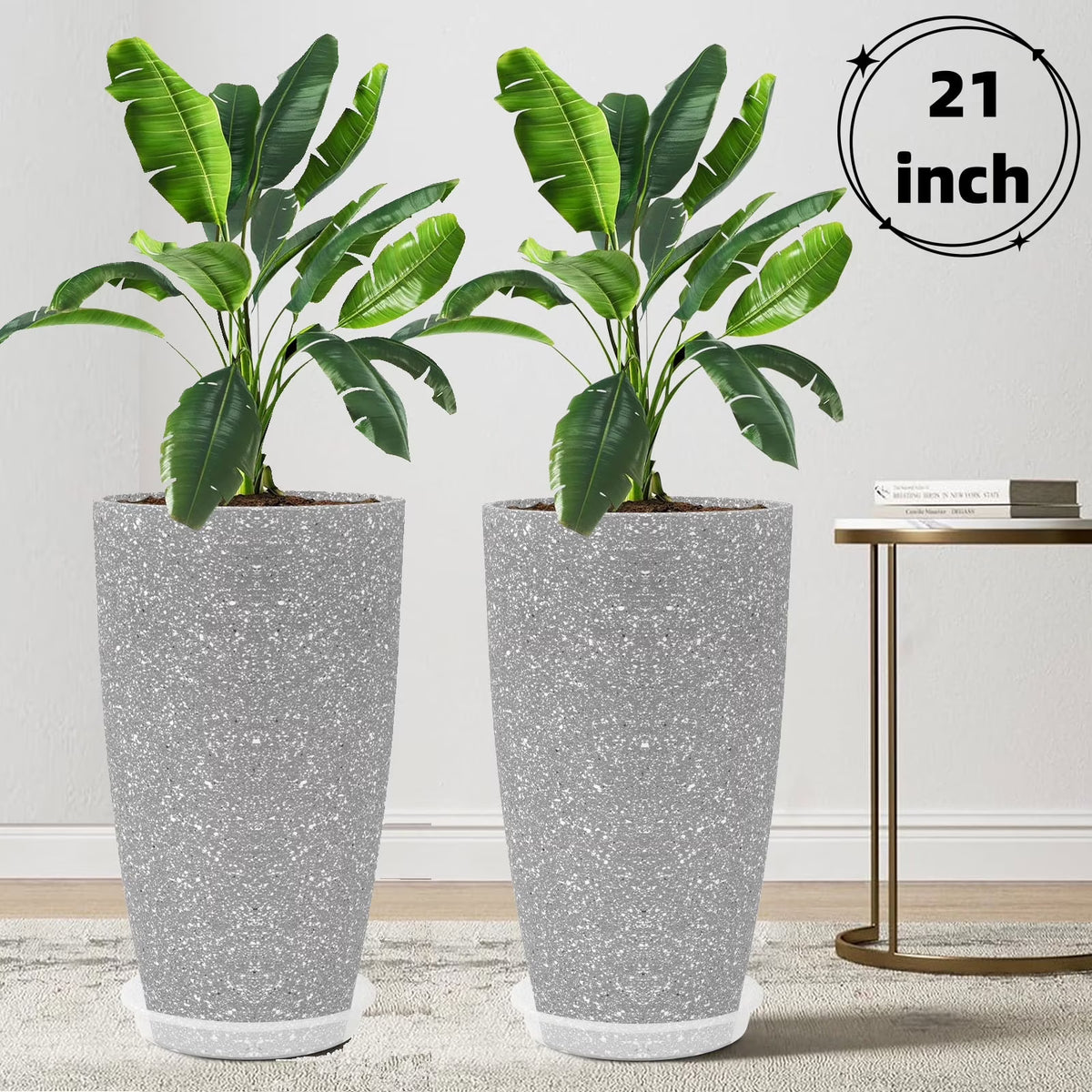 2 Pack 21in Tall Round Resin Planter, Gray W89386