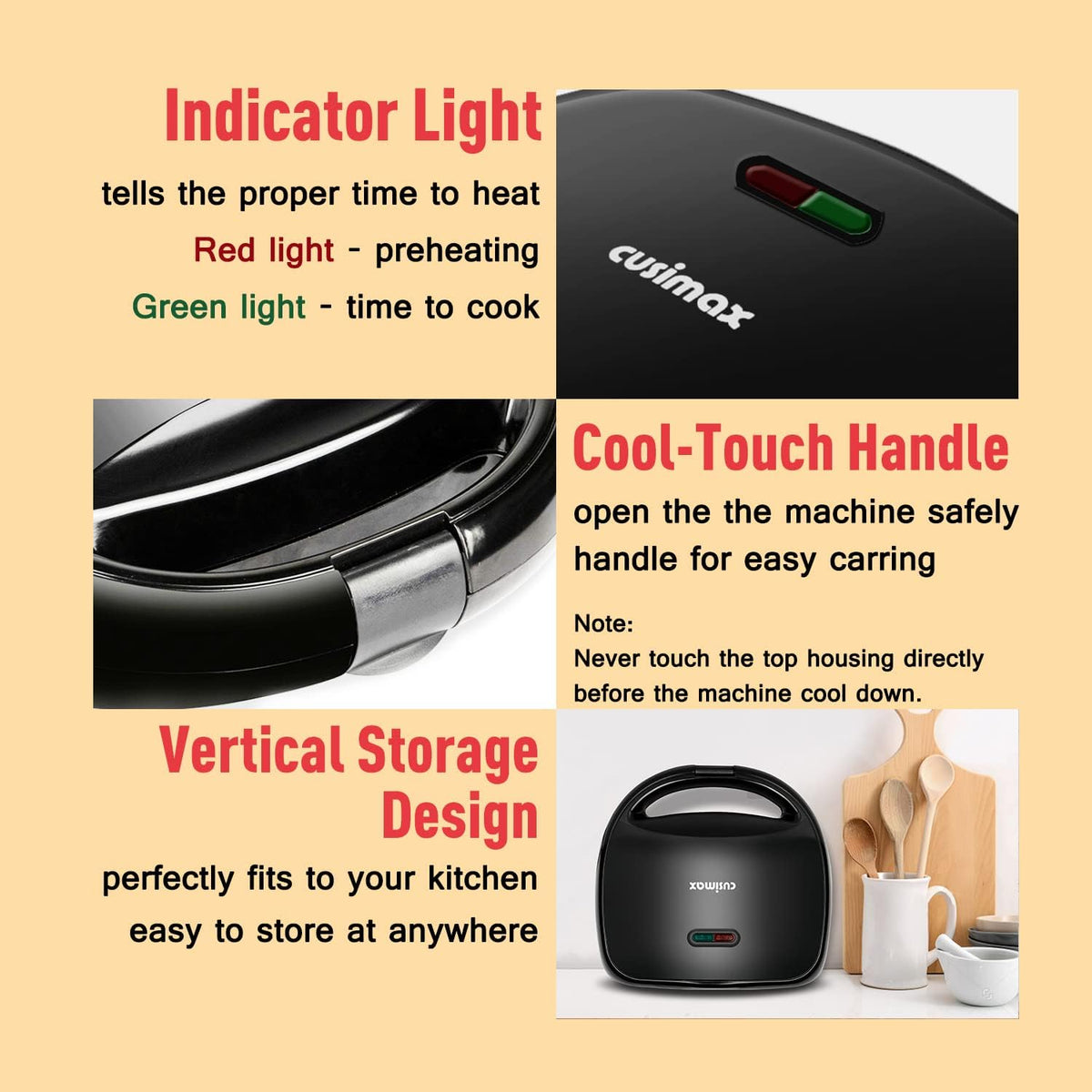 Black 3-in-1 Sandwich Maker and Waffle Iron with Non-stick Plate A9676