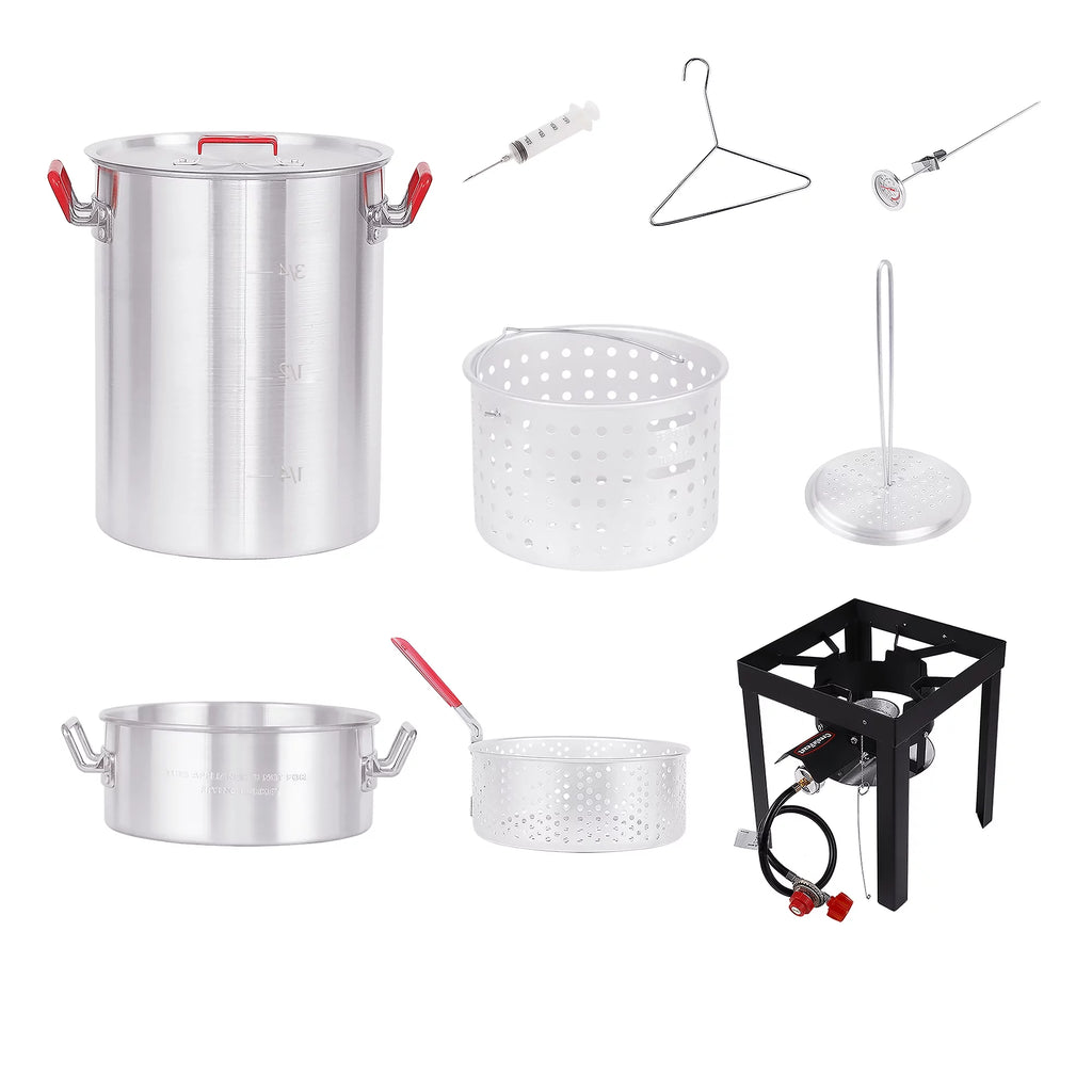 30 Qt. Turkey and 10 Qt. Fish Fryer Boiler Steamer Kit with Marinade Injector V6788