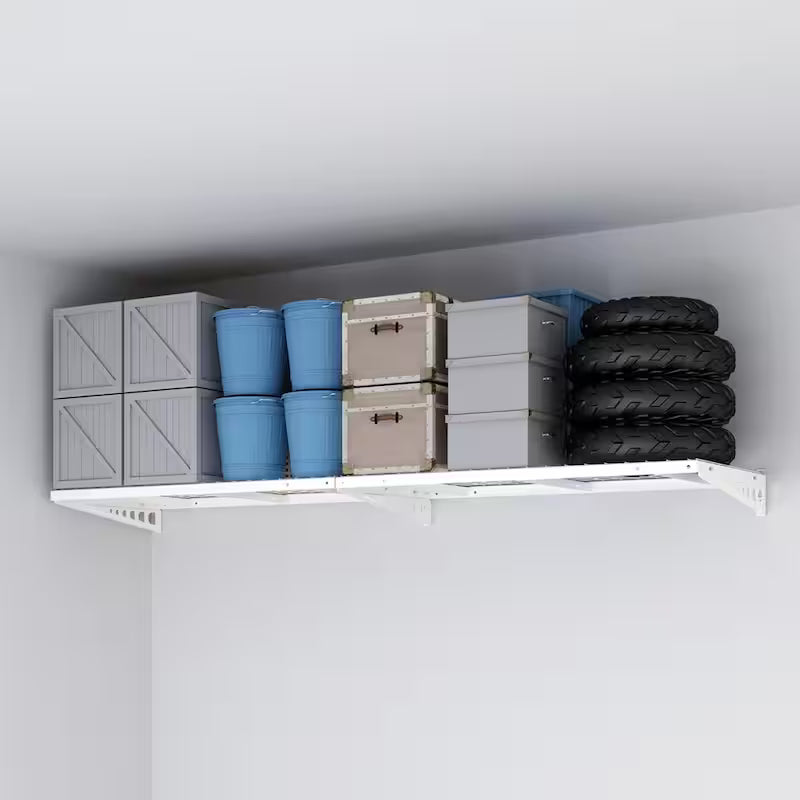 Heavy Duty Wall Shelf with Brackets in White O8341