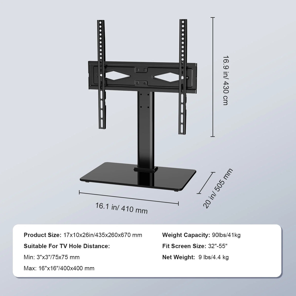 Universal Swivel TV Stand for 32"-55" TVs Adjustable Height Glass A67453
