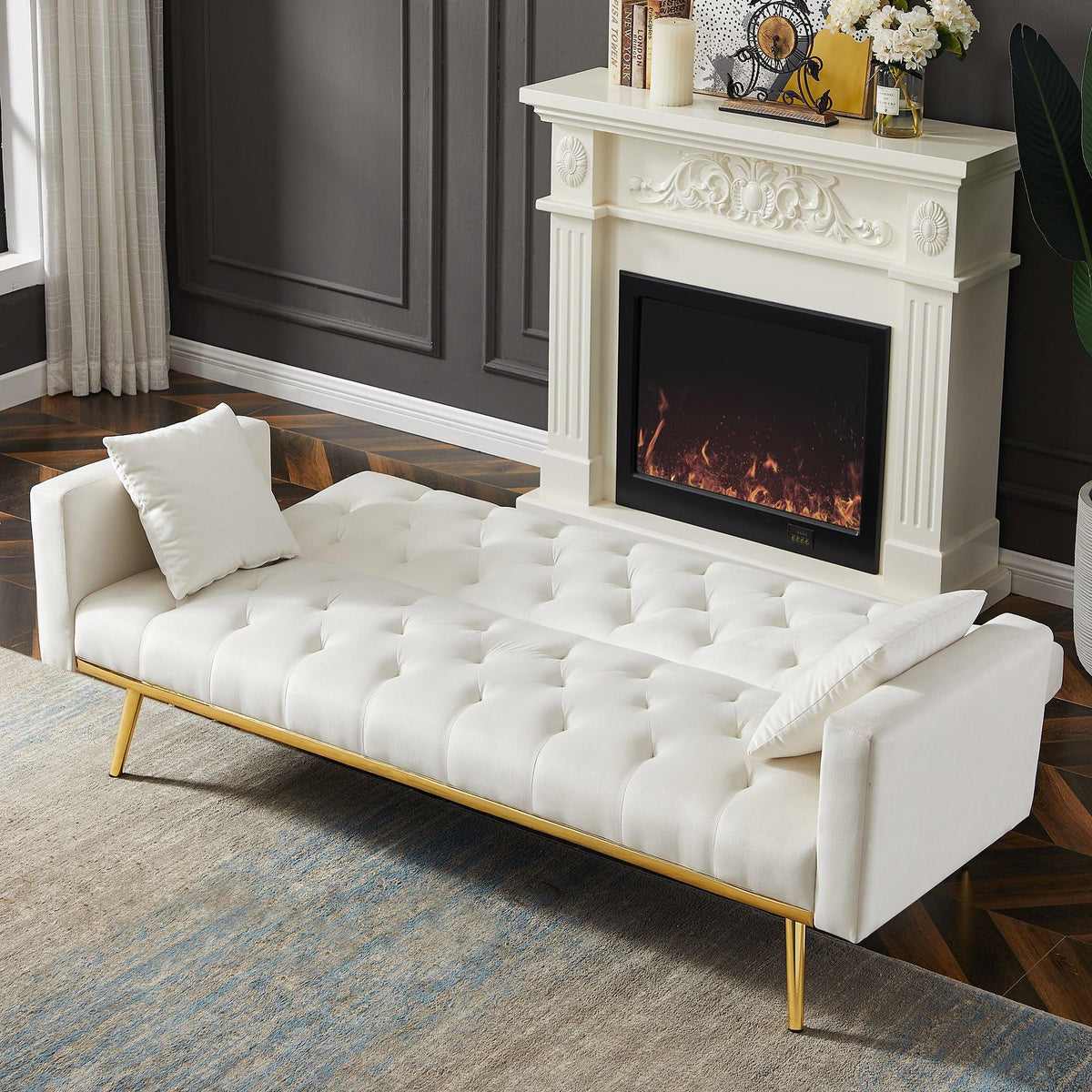 Cream White Convertible Folding Futon Sofa Bed F50678