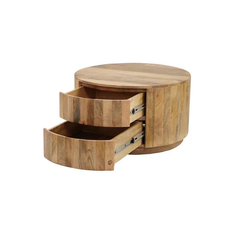 Brown 2-Drawer Round Wood Coffee Table D8161