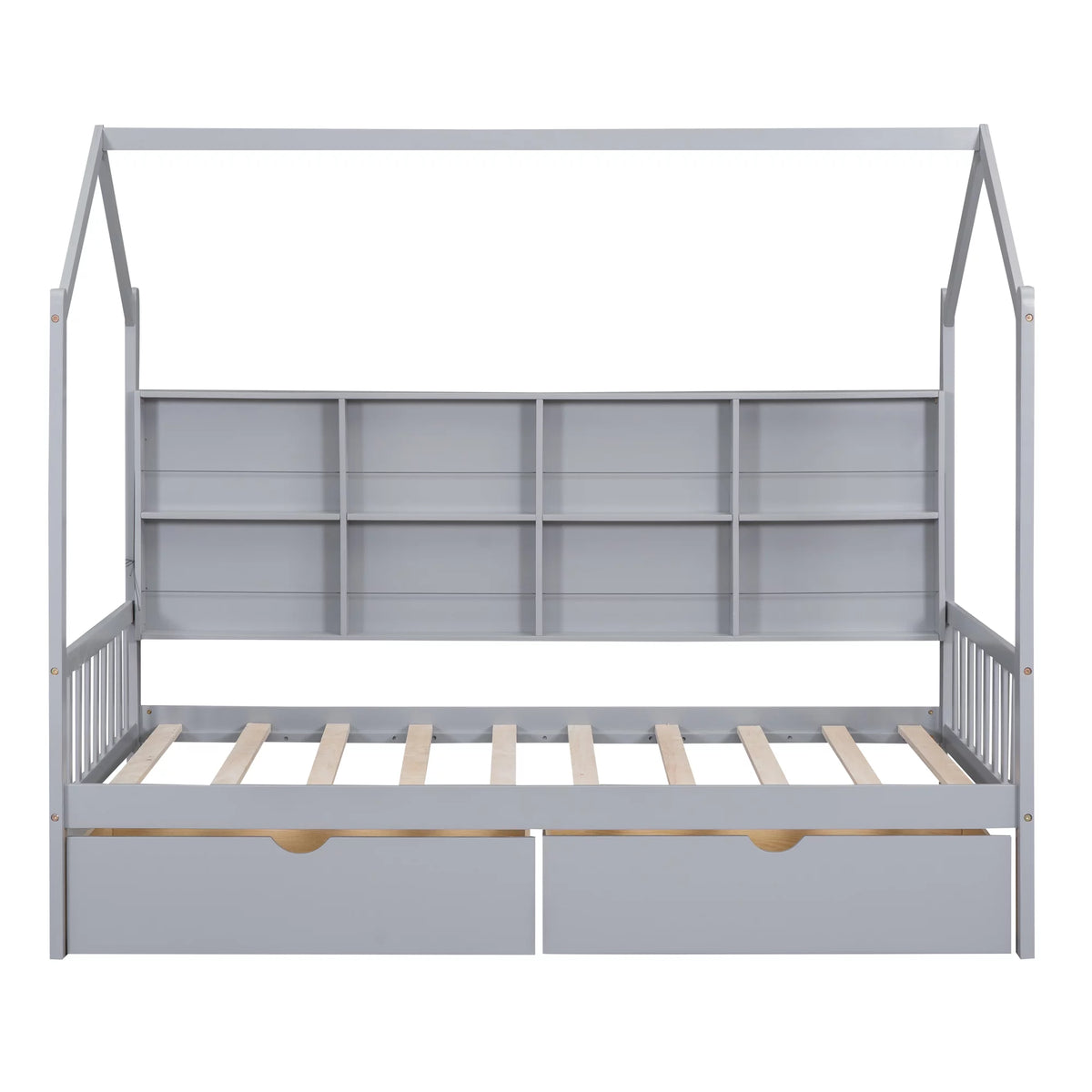 Wooden Twin Size House Bed with 2 Drawers and Storage Shelf Z461