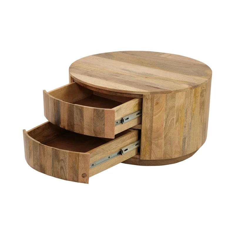 Brown 2-Drawer Round Wood Coffee Table D8161