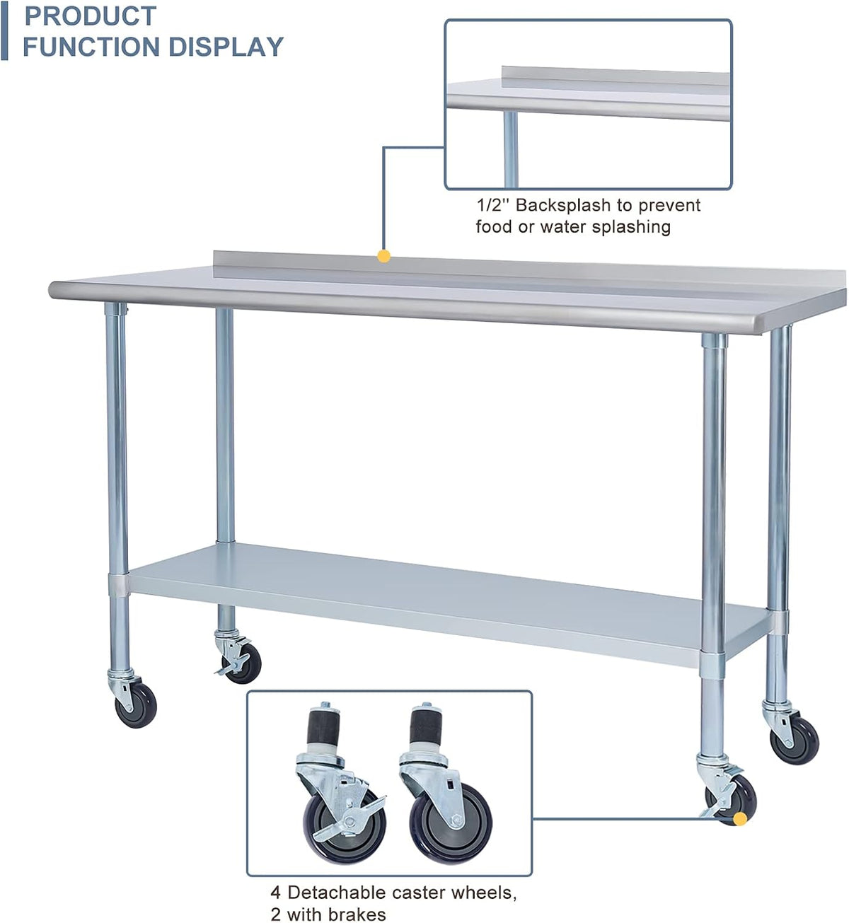 Stainless Steel 24 x 60 Inches Worktable with Backsplash and Adjustable Shelf J51792