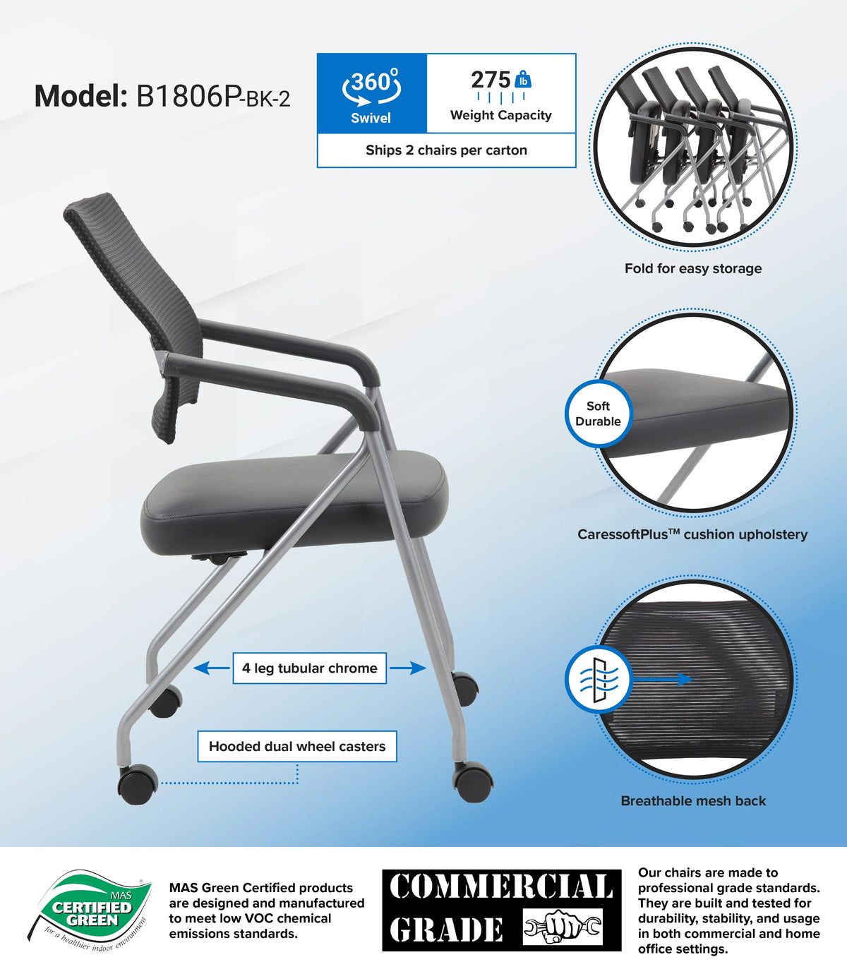 Black Mesh Space Saving Chair Set of 2 T523392