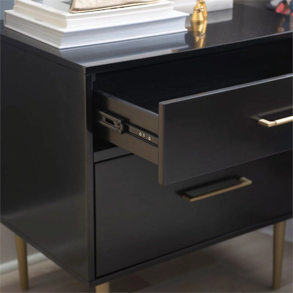 Black Two Drawer Wood Nightstand R743587