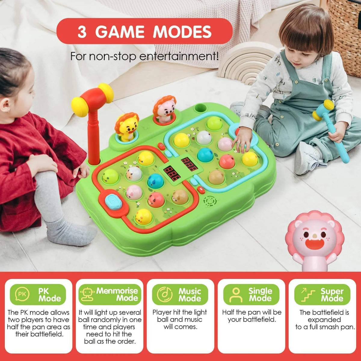 Green Whack A Mole Game with 2 Hammers N4849