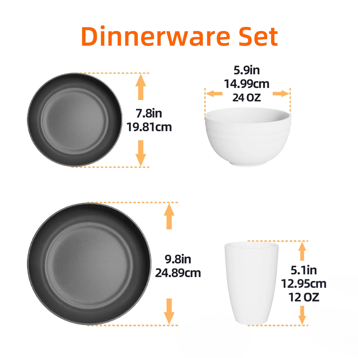 Wheat Straw Dinnerware Set for 8, 32 Pc Plastic Plates and Bowls N166