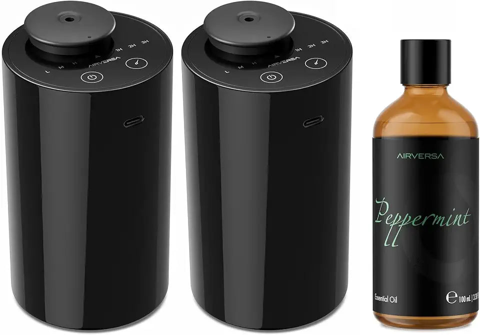Black Waterless Diffuser 2PCS + 100mL Peppermint Oil C105