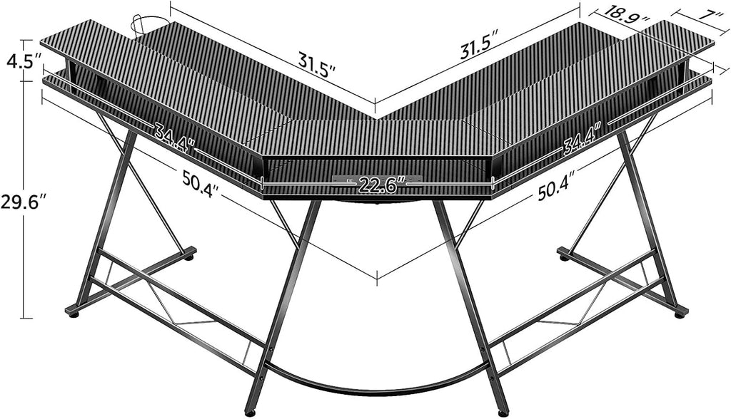 L-Shaped Gaming Desk with LED Strip & Power Outlets N661673