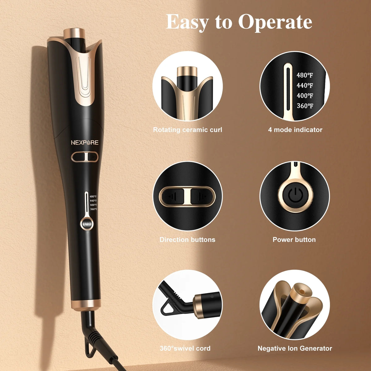 Gold 1" Rotating Barrel Curling Iron Z19588