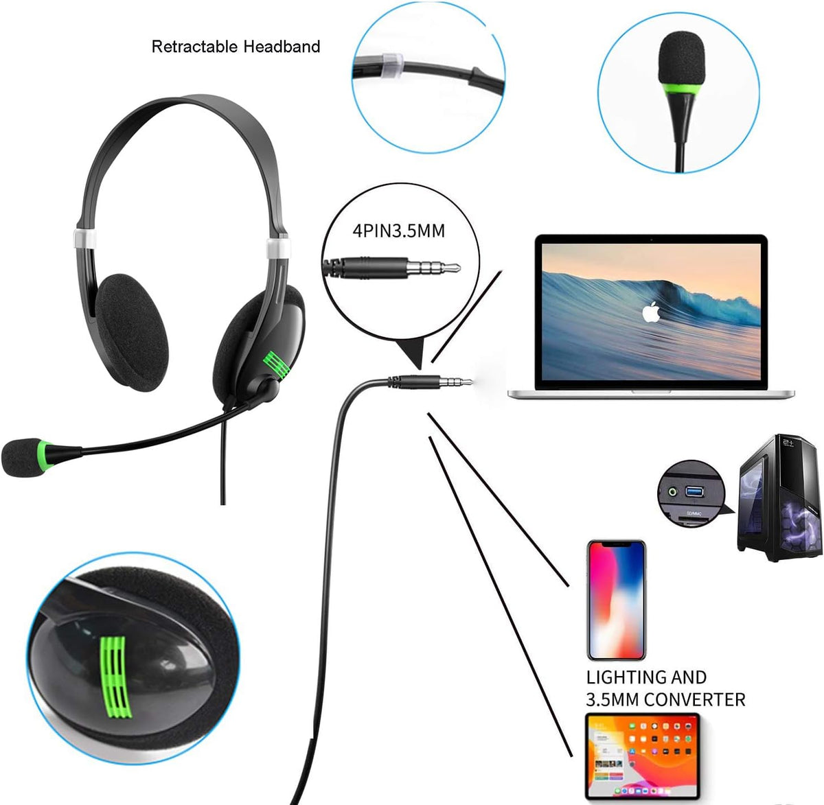 4 Pack Noise Cancelling Computer Headphones with Microphone L4642