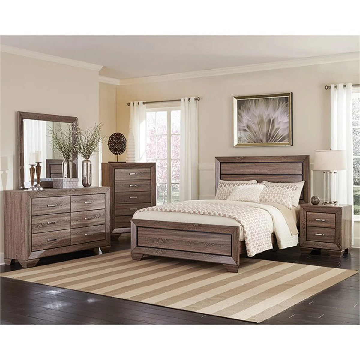 Queen Panel Bed in Washed Taupe M5980