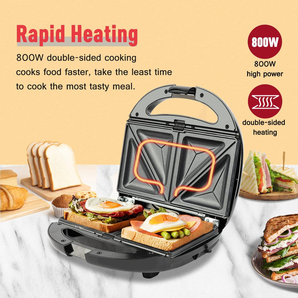 Black 3-in-1 Sandwich Maker and Waffle Iron with Non-stick Plate A9676