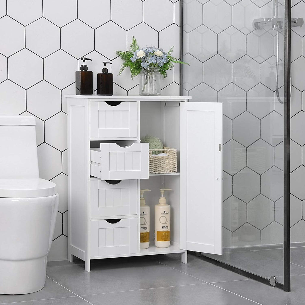 White Wooden Floor Storage Cabinet with 1 Door & 4 Drawer Y1547